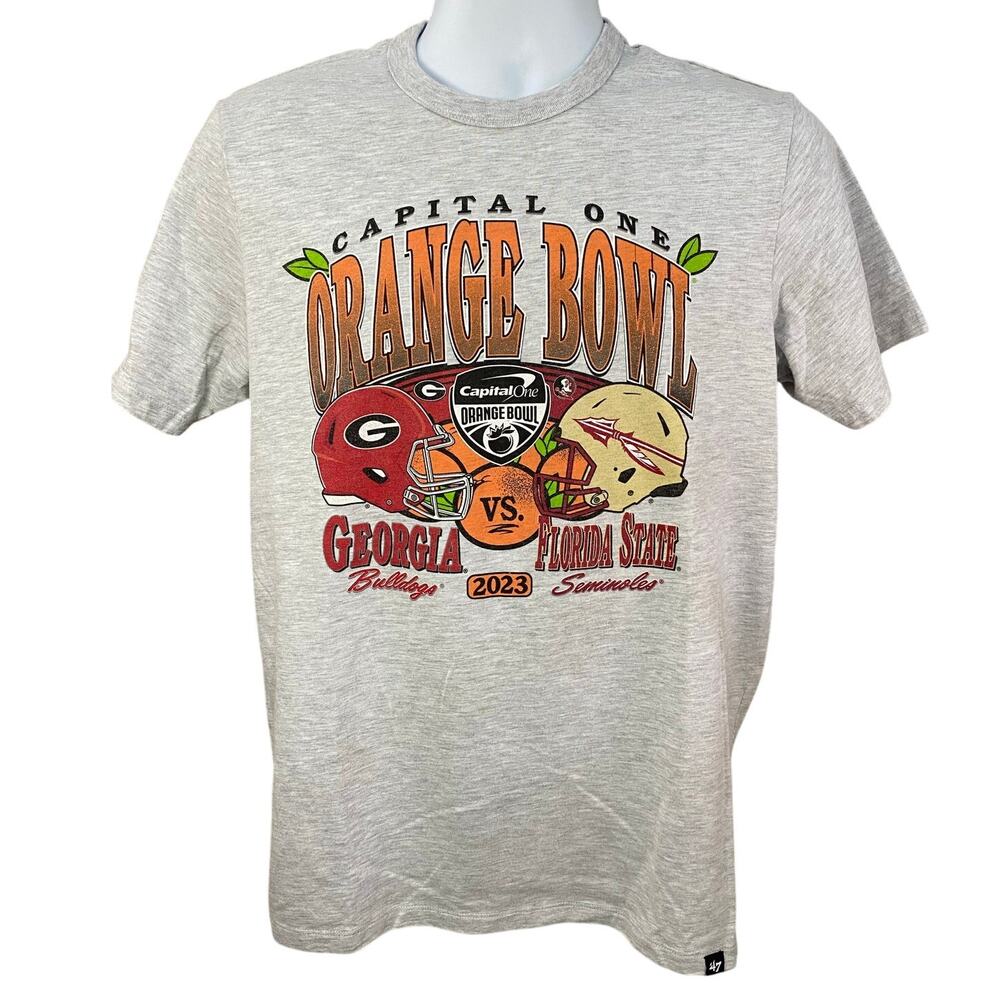 47 Brand 2023 Capital One Orange Bowl Georgia Vs FSU T-Shirt Gray Size Medium